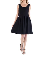 24seven Comfort Apparel Women's Sleeveless Pleated Skater Dress with Pockets