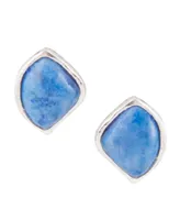 Barse Abstract Sterling Silver and Genuine Lapis Stud Earrings