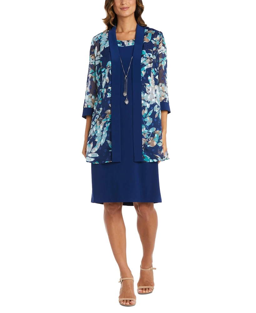 R & M Richards Women's 2-Pc. Printed Jacquard Jacket Necklace Dress