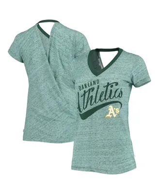 Women's Touch Green Oakland Athletics Hail Mary Back Wrap Space-Dye V-Neck T-shirt