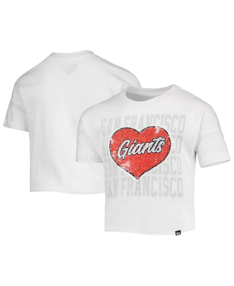 Big Girls New Era White San Francisco Giants Flip Sequin Heart Crop Top