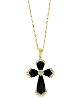 Effy Onyx & Diamond (1/6 ct. t.w.) 18" Cross Pendant Necklace in 14k Gold