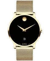 Movado Unisex Swiss Automatic Museum Classic Gold Pvd Mesh Bracelet Watch 40mm