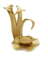 Hurricane Candle Holder with Enamel Flower Design - Gold