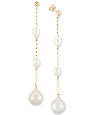 Cultured Freshwater Baroque Pearl (12mm and 8 x 6mm) Linear Drop Earrings in 14k Gold