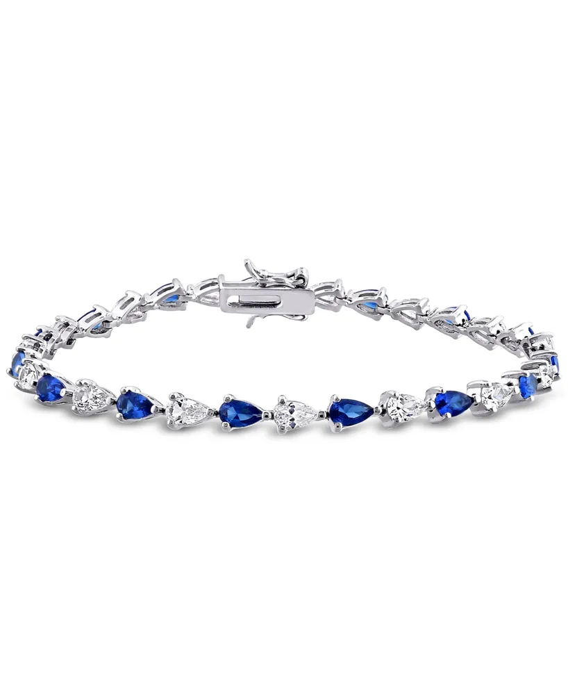 Lab-Grown Blue Sapphire (5-1/4 ct. t.w.) & Lab-Grown White Sapphire (5-1/4 ct. t.w.) Link Bracelet in Sterling Silver