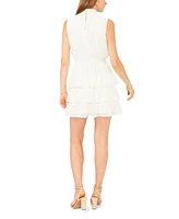 1.state Women's Smocked Sleeveless Mock Neck Tiered Mini Dress