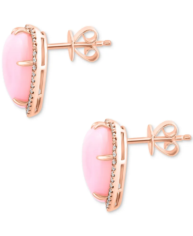 Effy Pink Opal (6-9/10 ct. t.w.) & Diamond (1/4 ct. t.w.) Heart Stud Earrings in 14k Rose Gold