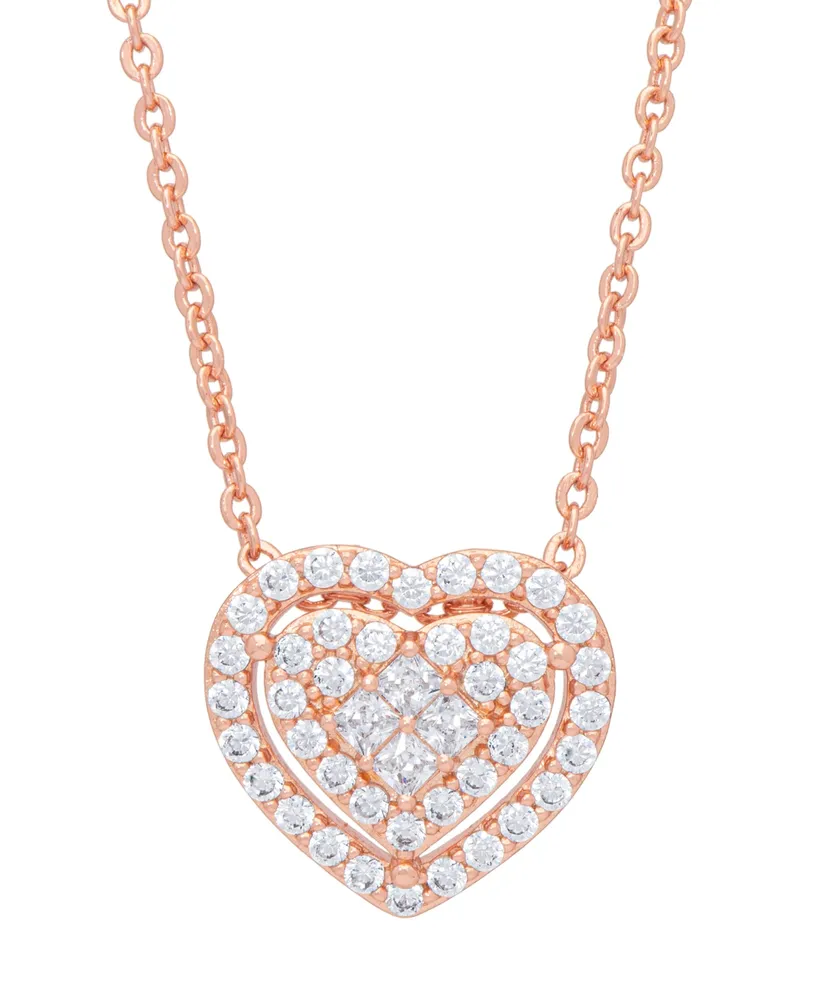 Women's 14k Rose Gold Plated Cubic Zirconia Heart Pendant Necklace