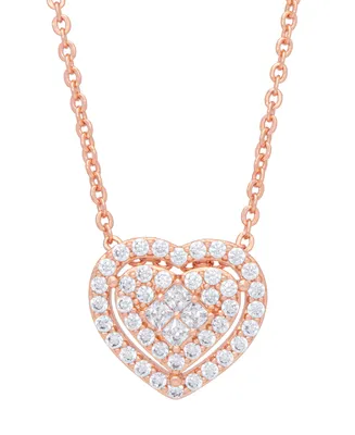 Women's 14k Rose Gold Plated Cubic Zirconia Heart Pendant Necklace