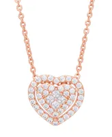 Women's 14k Rose Gold Plated Cubic Zirconia Heart Pendant Necklace