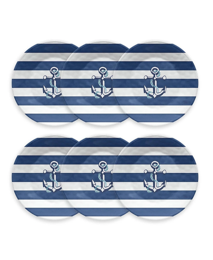 TarHong Melamine Nautical Anchor Dinner Plates, Set of 6