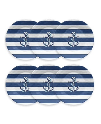 TarHong Melamine Nautical Anchor Dinner Plates, Set of 6