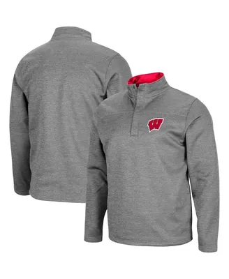 Men's Colosseum Heathered Charcoal Wisconsin Badgers Roman Pullover Jacket