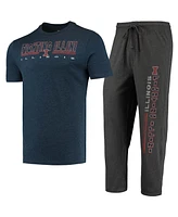Men's Concepts Sport Heathered Charcoal, Navy Illinois Fighting Illini Meter T-shirt and Pants Sleep Set
