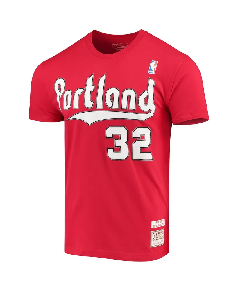 Men's Mitchell & Ness Bill Walton Red Portland Trail Blazers Hardwood Classics Player Name and Number T-shirt