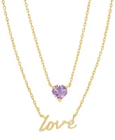 Amethyst Heart & Love Layered Necklace (3/8 ct. t.w.) in 14k Gold-Plated Sterling Silver, 13-1/2" + 2" extender