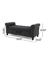 Keiko Contemporary Rolled Arm Storage Ottoman Bench