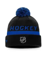 Men's Fanatics Black Toronto Maple Leafs Authentic Pro Locker Room Alt Logo Cuffed Knit Hat with Pom