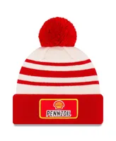 Men's New Era Scarlet, Yellow Joey Logano Shell Pennzoil Cuffed Pom Knit Beanie