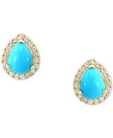 Effy Turquoise & Diamond (1/5 ct. t.w.) Halo Stud Earrings in 14k Gold