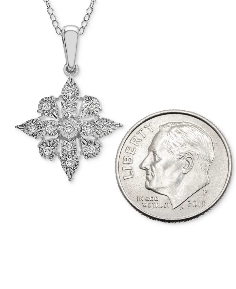 Diamond Cluster 18" Pendant Necklace (1/10 ct. t.w.) in Sterling Silver, Created for Macy's