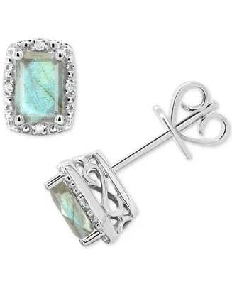 Onyx & Diamond Accent Rectangle Stud Earrings Sterling Silver (Also Turquoise Labradorite)