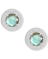 Cultured Freshwater Pearl & Diamond (1/5 ct. t.w.) Halo Stud Earrings Sterling Silver (Also Onyx, Turquoise, Labradorite)