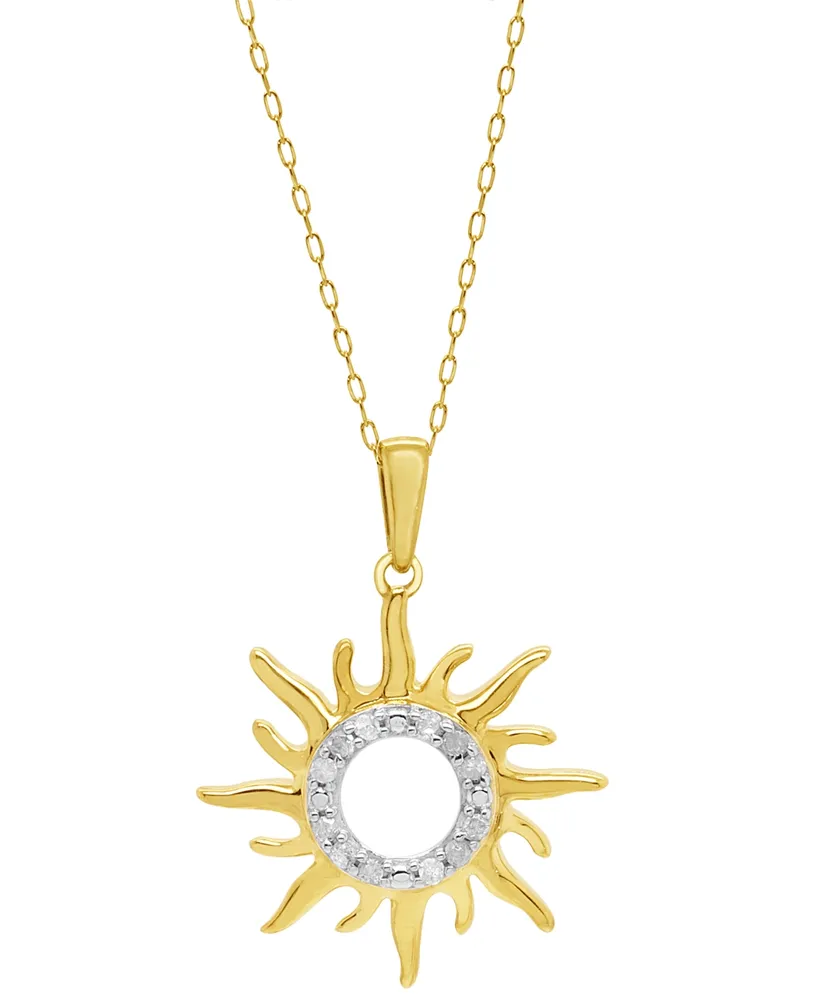 Diamond Sun 18" Pendant Necklace (1/10 ct. t.w.) in Sterling Silver & 14k Gold-Plate - Sterling Silver  14k Gold