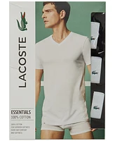 Lacoste Men's Essential Cotton V-Neck Lounge Regular Fit Undershirts Set, 3-Piece