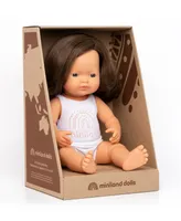 Miniland 15" Baby Doll Caucasian Brunette Girl Set , 3 Piece