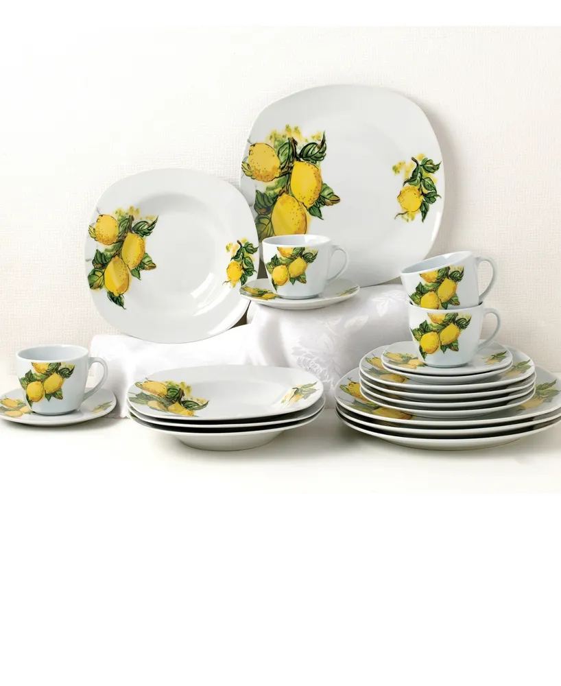 Lorren Home Trends Lemon Design Square Dinnerware Set, 20 Piece