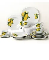 Lorren Home Trends Lemon Design Square Dinnerware Set, 20 Piece