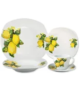 Lorren Home Trends Lemon Design Square Dinnerware Set, 20 Piece