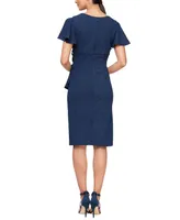 Sl Fashions Women's Flutter-Sleeve Embellished Dress