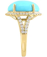 Effy Turquoise & Diamond (5/8 ct. t.w.) Halo Ring in 14k Gold