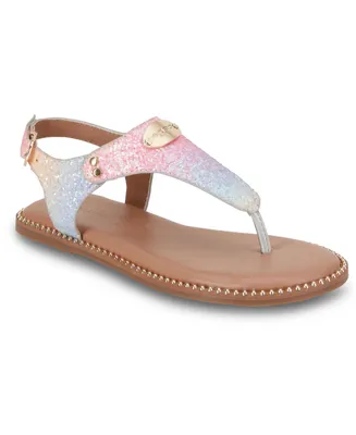 bebe Little Girls Leatherette T-strap Flat Thong Sandals