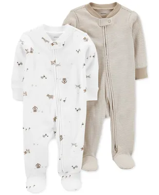 Carter's Baby Boys or Baby Girls Two Way Zip Footed Coveralls, Pack of 2