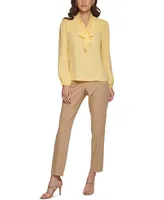 Dkny Petite Long Sleeve Bow Blouse