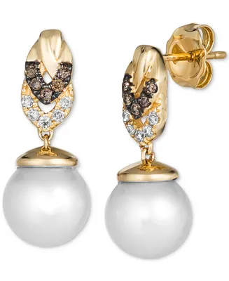 Le Vian Vanilla Pearl (8mm) & Diamond (1/5 ct. t.w.) Drop Earrings in 14k Gold