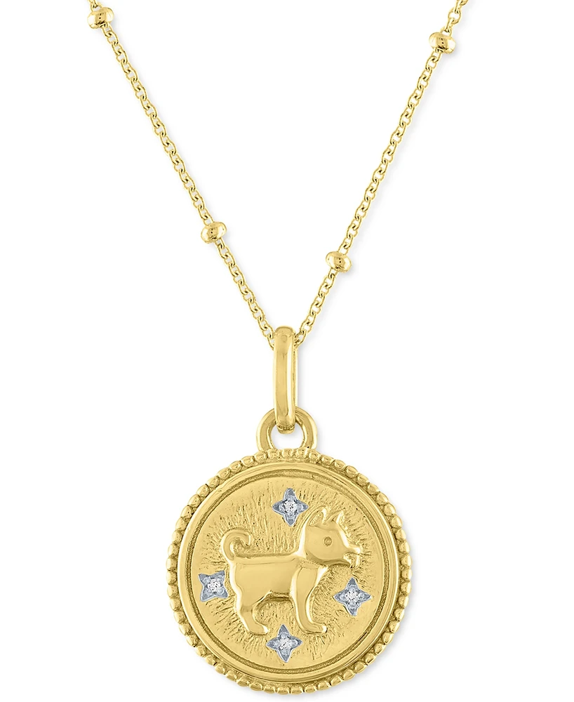 Diamond Accent Chinese Zodiac Disc 18" Pendant Necklace 14k Gold-Plated Sterling Silver