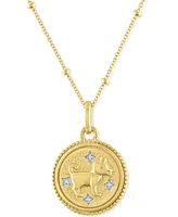 Diamond Accent Chinese Zodiac Disc 18" Pendant Necklace 14k Gold-Plated Sterling Silver