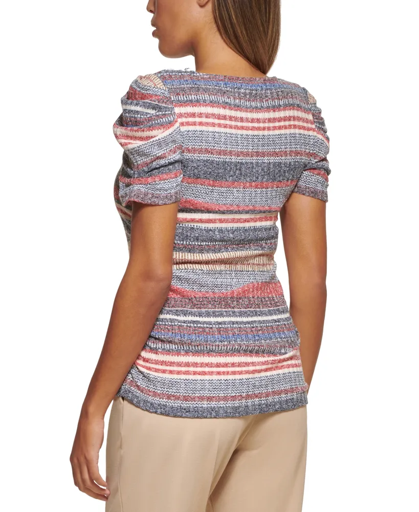 Dkny Women's Striped Ruched-Sleeve Knit Top