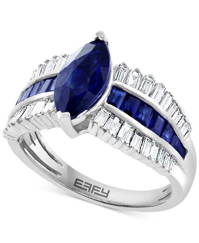 Effy Sapphire (2-3/8 ct. t.w.) & Diamond (1/2 ct. t.w.) Marquise Statement Ring in 14k White Gold
