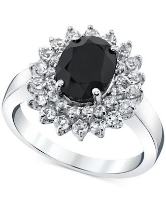 Onyx & White Topaz (1-1/4 ct. t.w.) Halo Ring in Sterling Silver