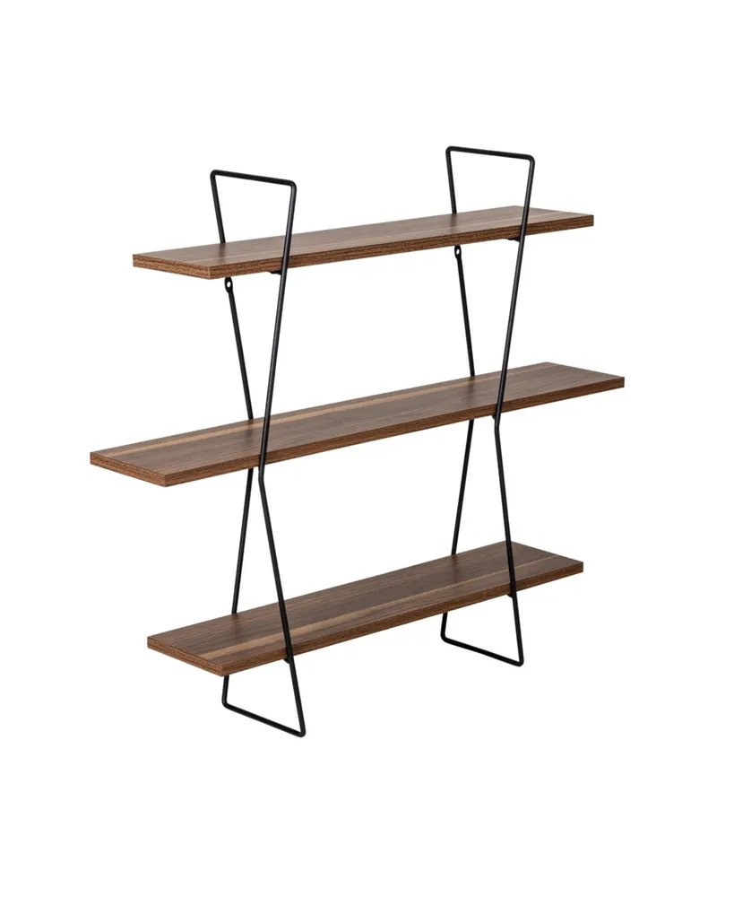3 Tier Decorative Metal and Wood Wall Shelf