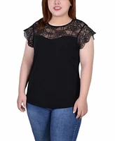 Ny Collection Plus Short Sleeve Lace and Crepe Top