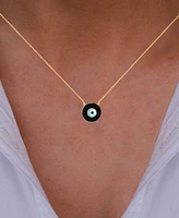 Cubic Zirconia & Enamel Evil Eye Pendant Necklace 14k Gold-Plated Sterling Silver, 16" + 1" extender