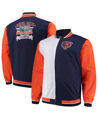 Men's Mitchell & Ness Navy, White Chicago Bears Big and Tall Team History 2.0 Warm-Up Jacket