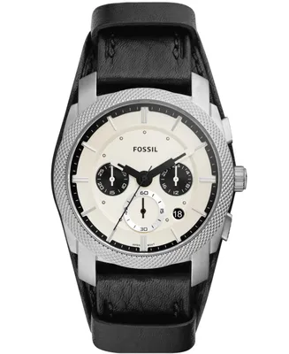 Fossil Men's Machine Chronograph, Double Pad Black Leather Strap Watch 42mm